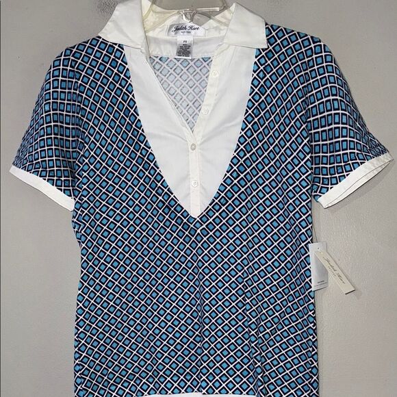 Judith Hart Blue and White Geometric Casual Shirt PS - Picture 8 of 13